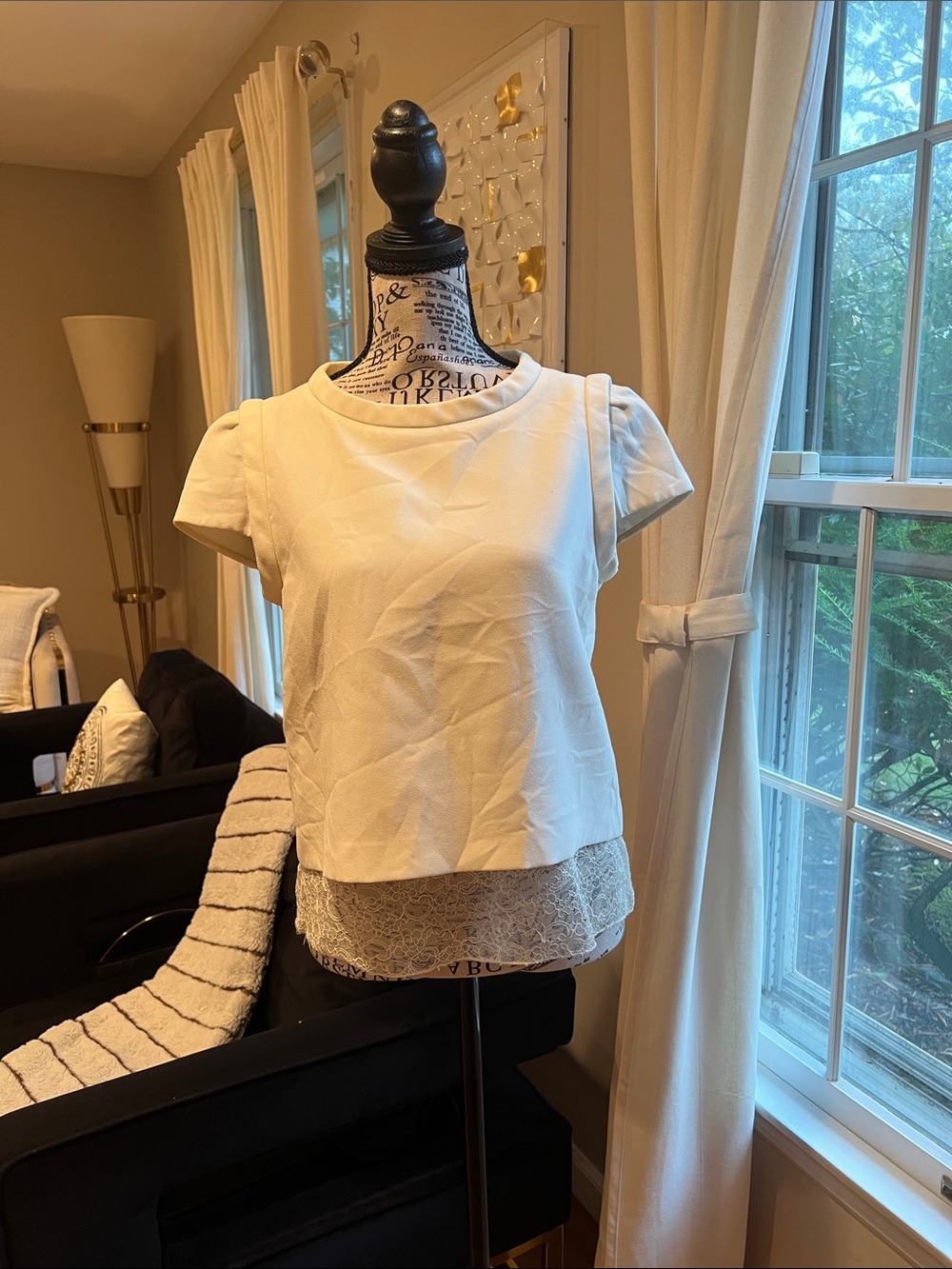 Maje Women’s White Lace-Hem Short Sleeve Top